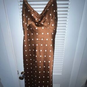 Brown polka dot midi dress